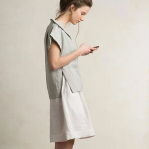 LHI Lithuanian 100% Linen Cap Sleeve Top Blouse in Dove Gray  Size XS